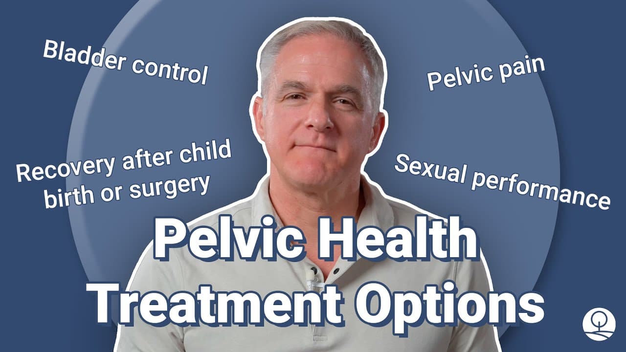 Nathan Scott, with the words bladder control, pelvic pain, recovery after childbirth or surgery and sexual performance set around him, under the title Pelvic Health Treatment Options